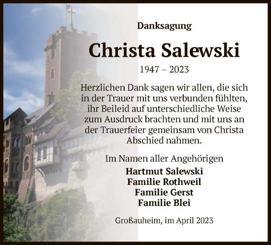 Traueranzeige von Christa Salewski von OF