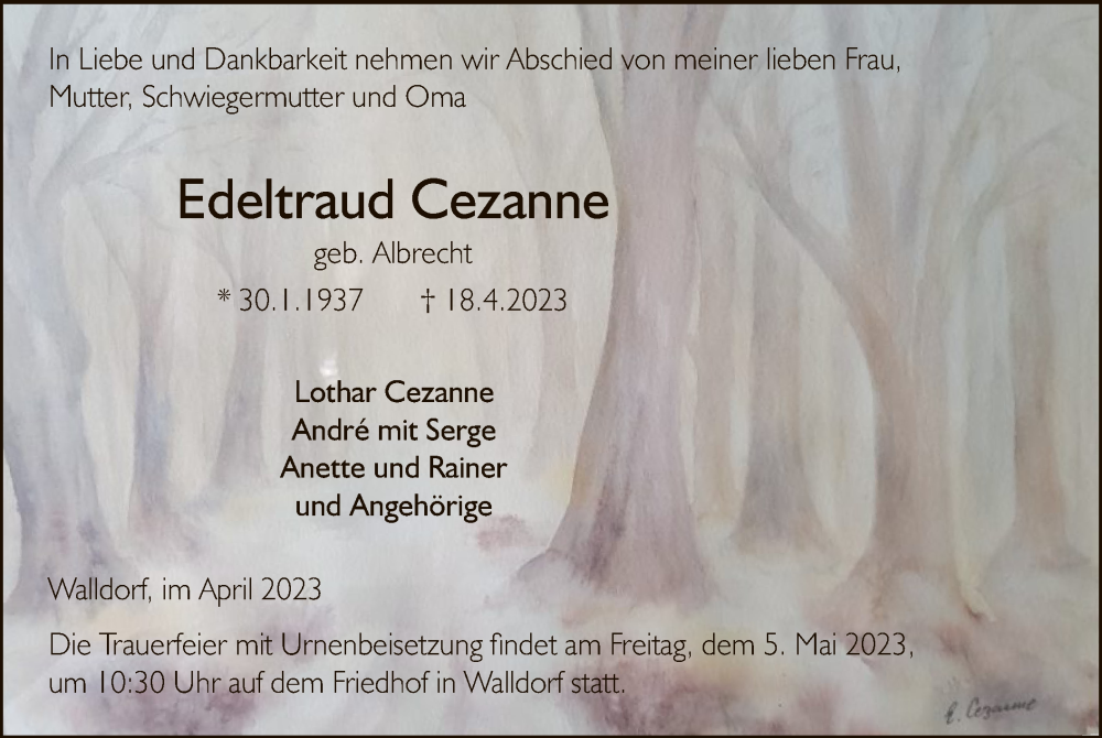  Traueranzeige für Edeltraud Cezanne vom 27.04.2023 aus OF