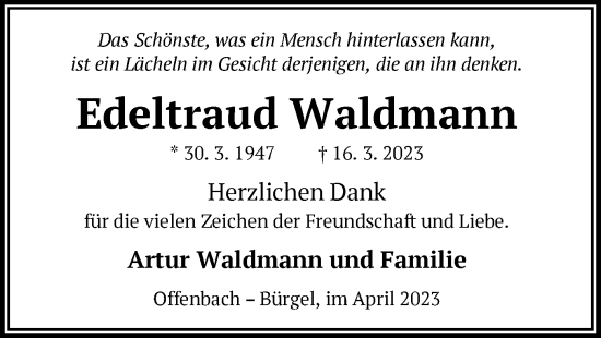 Traueranzeige von Edeltraud Waldmann von OF