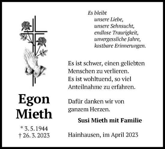 Traueranzeige von Egon Mieth von OF