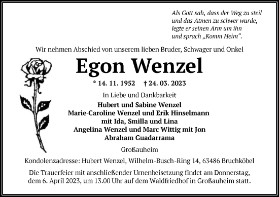 Traueranzeige von Egon Wenzel von OF