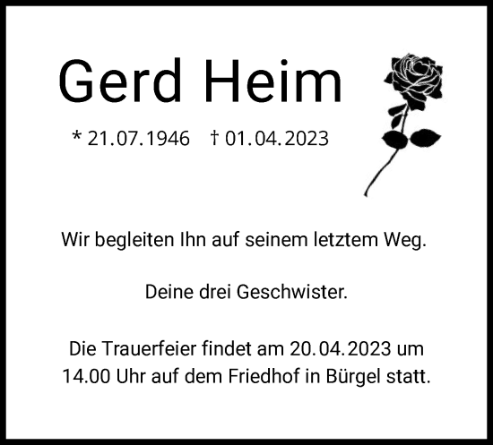 Traueranzeige von Gerd Heim von OF