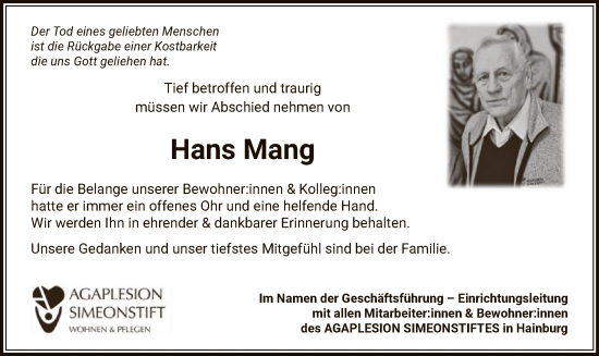 Traueranzeige von Hans Mang von OF