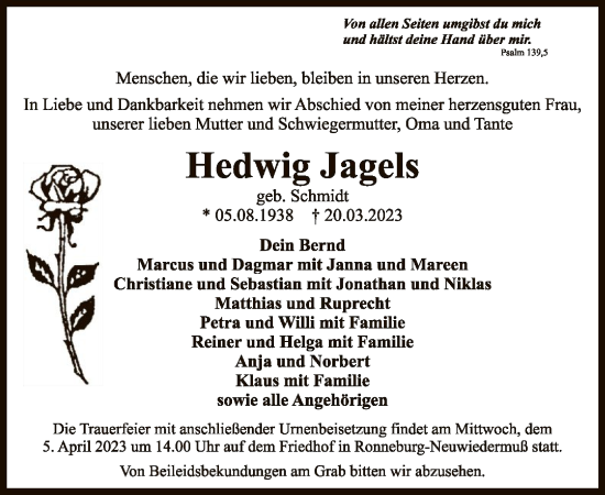 Traueranzeige von Hedwig Jagels von OF