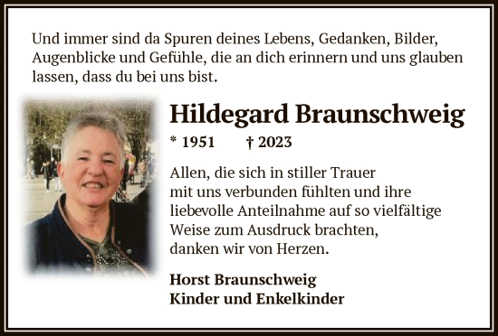 Traueranzeige von Hildegard Braunschweig von OF