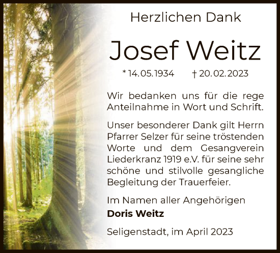 Traueranzeige von Josef Weitz von OF