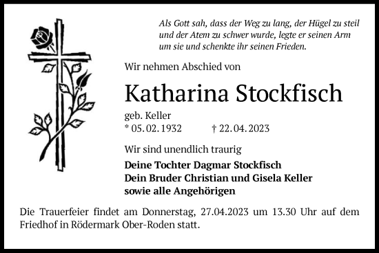 Traueranzeige von Katharina Stockfisch von OF