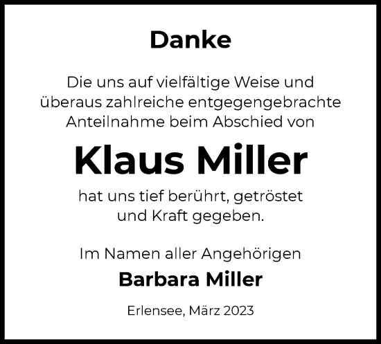 Traueranzeige von Klaus Miller von OF