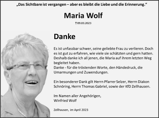 Traueranzeige von Maria Wolf von OF