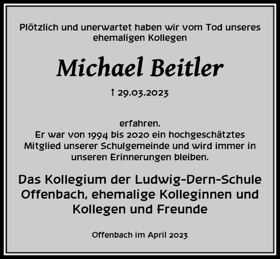 Traueranzeige von Michael Beitler von OF