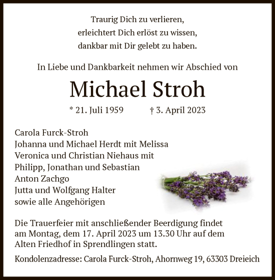 Traueranzeige von Michael Stroh von OF