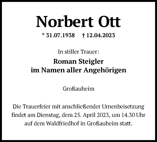 Traueranzeige von Norbert Ott von OF