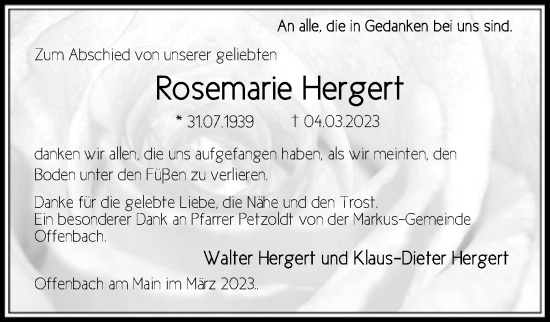 Traueranzeige von Rosemarie Hergert von OF