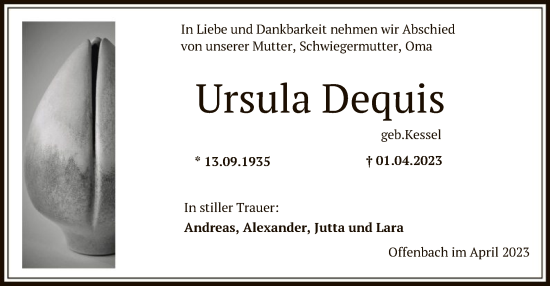 Traueranzeige von Ursula Dequis von OF