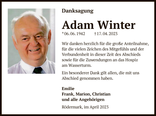 Traueranzeige von Adam Winter von OF