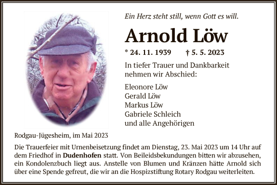 Traueranzeige von Arnold Löw von OF