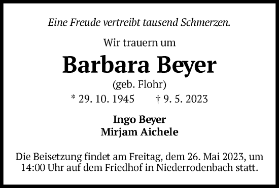 Traueranzeige von Barbara Beyer von OF