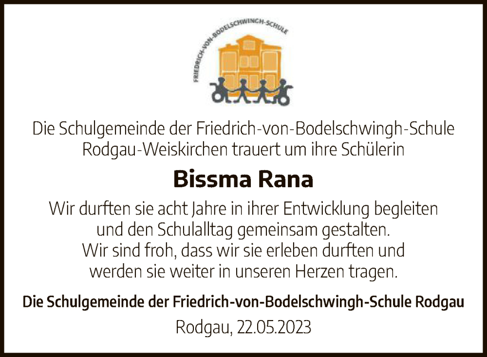  Traueranzeige für Bissma Rana vom 24.05.2023 aus OF