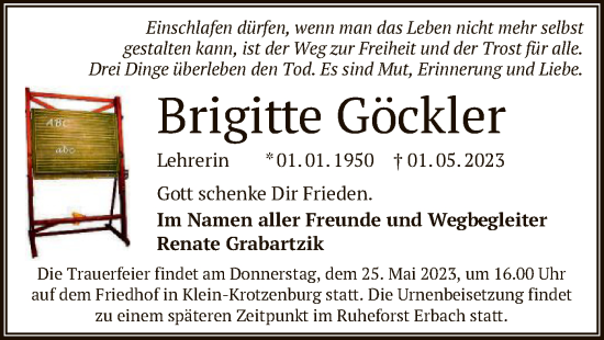 Traueranzeige von Brigitte Göckler von OF