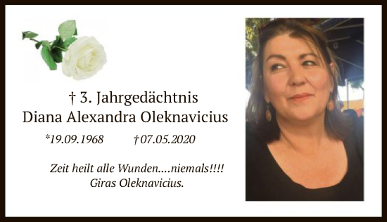 Traueranzeige von Diana Alexandra Oleknavicius von OF