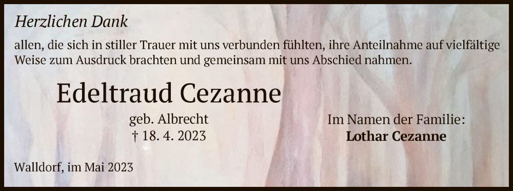  Traueranzeige für Edeltraud Cezanne vom 26.05.2023 aus OF