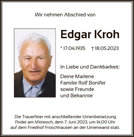 Traueranzeige von Edgar Kroh von OF