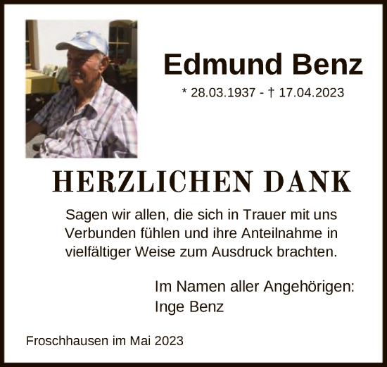 Traueranzeige von Edmund Benz von OF