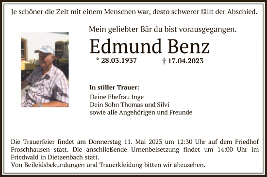 Traueranzeige von Edmund Benz von OF