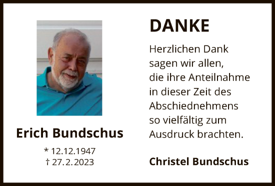 Traueranzeige von Erich Bundschus von OF