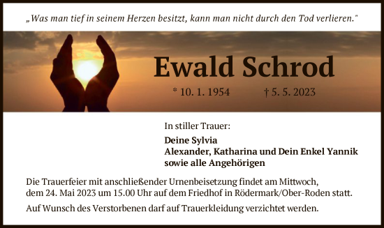 Traueranzeigen Von Ewald Schrod Trauer Op Online De