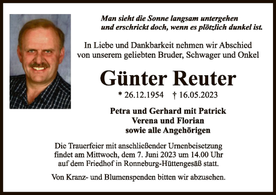 Traueranzeige von Günter Reuter von OF