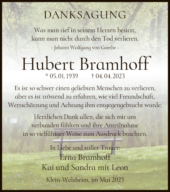 Traueranzeige von Hubert Bramhoff von OF