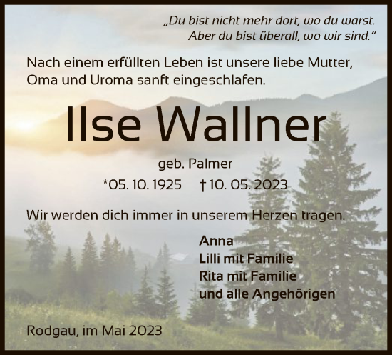 Traueranzeige von Ilse Wallner von OF