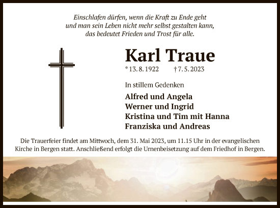 Traueranzeige von Karl Traue von OF