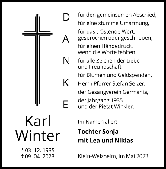 Traueranzeige von Karl Winter von OF