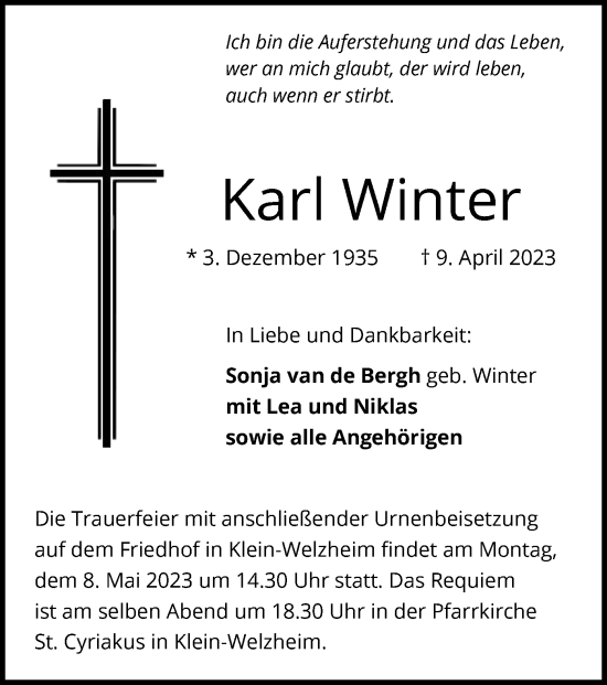 Traueranzeige von Karl Winter von OF