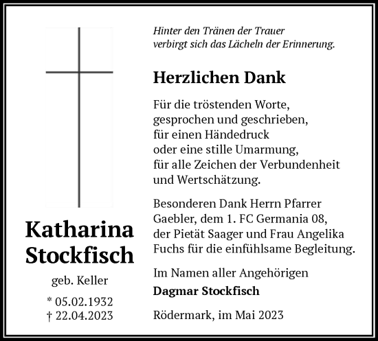 Traueranzeige von Katharina Stockfisch von OF