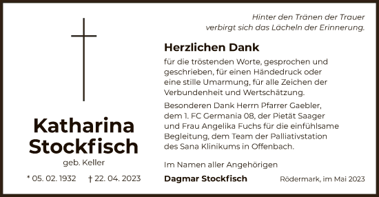 Traueranzeige von Katharina Stockfisch von OF