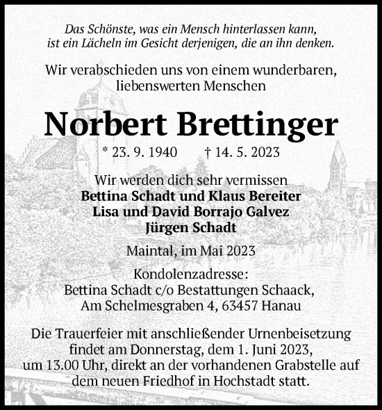 Traueranzeige von Norbert Brettinger von OF