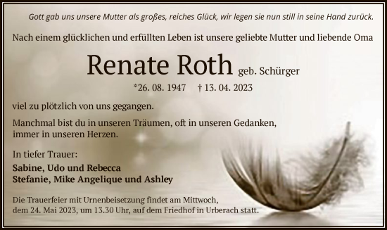 Traueranzeige von Renate Roth von OF