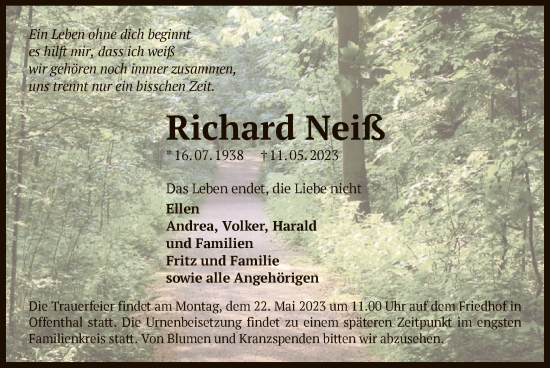 Traueranzeige von Richard Neiß von OF