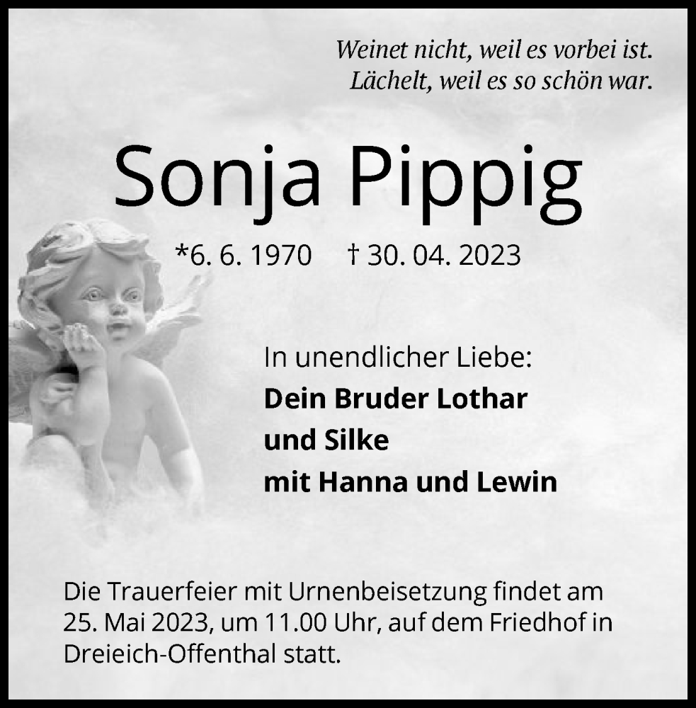  Traueranzeige für Sonja Pippig vom 20.05.2023 aus OF