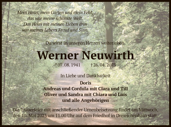 Traueranzeige von Werner Neuwirth von OF