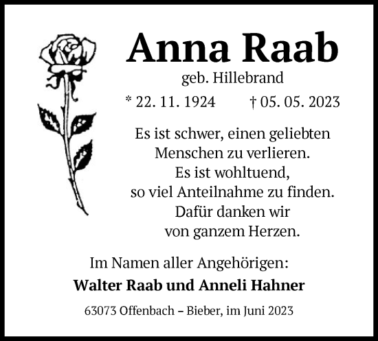 Traueranzeige von Anna Raab von OF