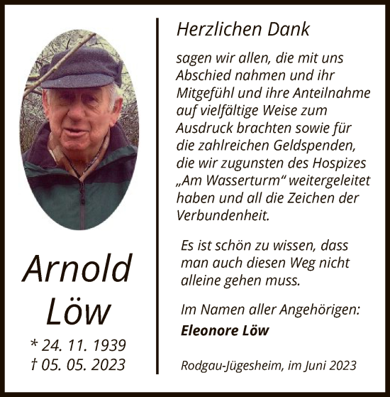 Traueranzeige von Arnold Löw von OF