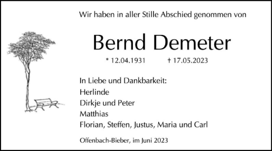 Traueranzeige von Bernd Demeter von OF