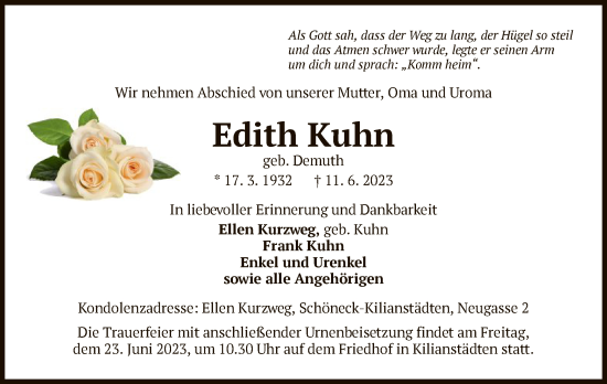 Traueranzeige von Edith Kuhn von OF