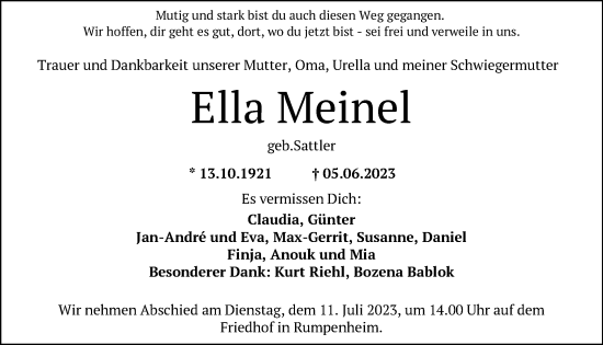 Traueranzeige von Ella Meinel von OF