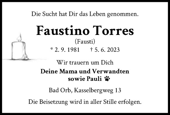 Traueranzeige von Faustino Torres von OF