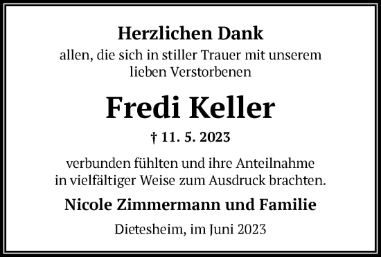 Traueranzeige von Fredi Keller von OF